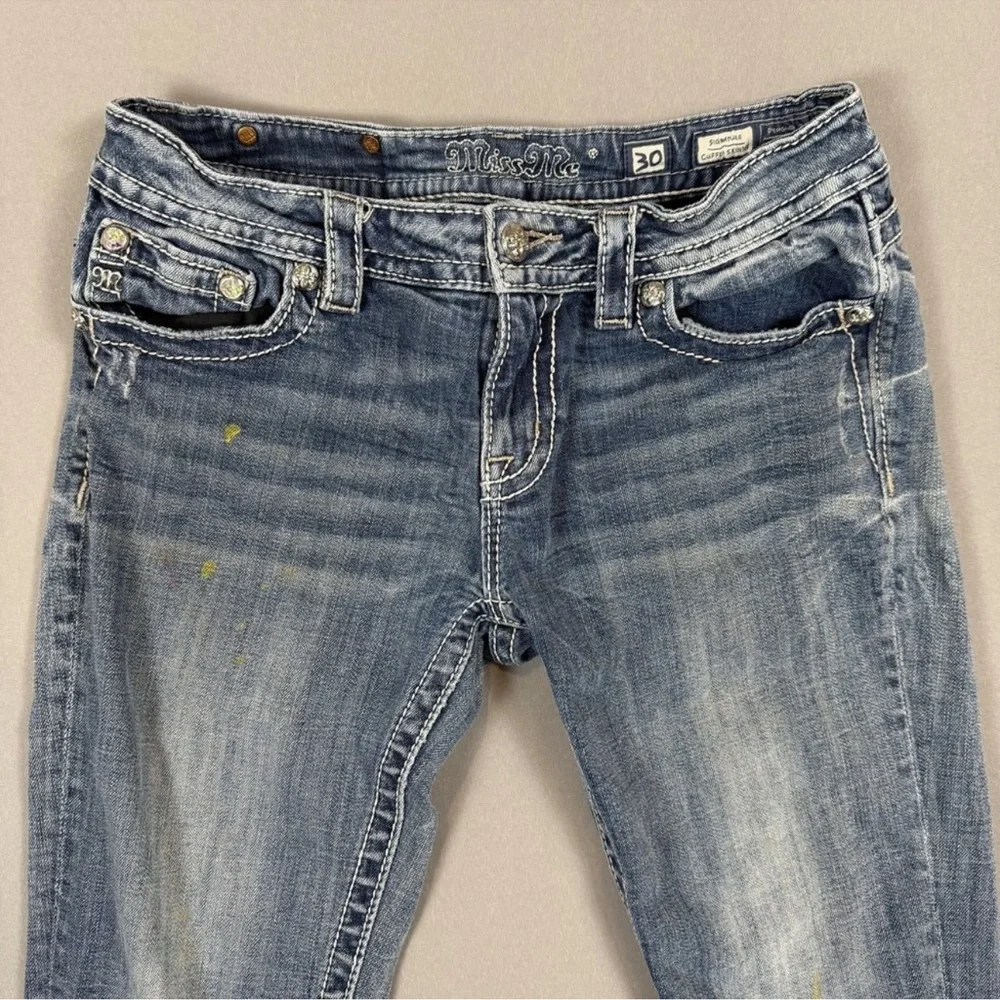 Miss Me Women's Distressed Blue Straight Leg Jeans - Picture 9 of 12